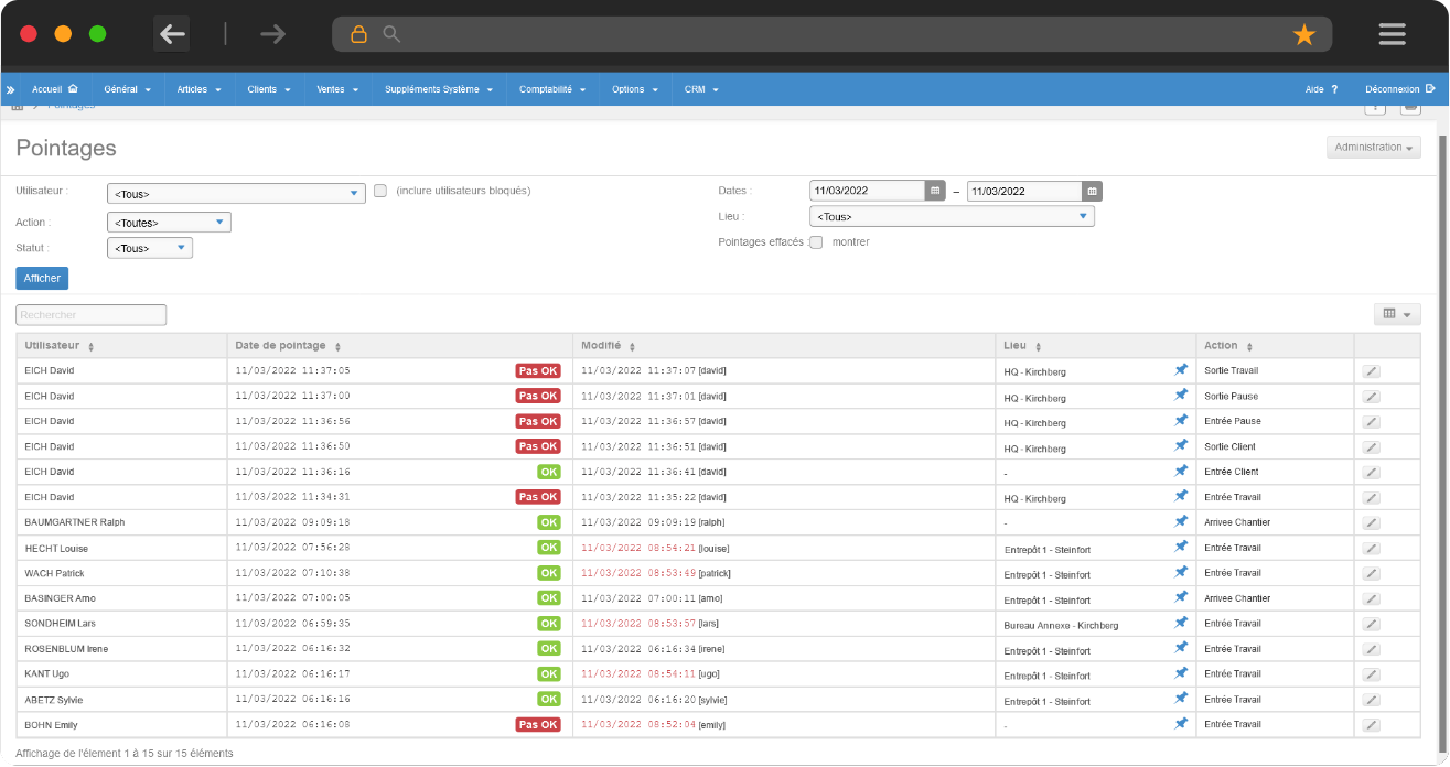 Écran scores Bloobiz